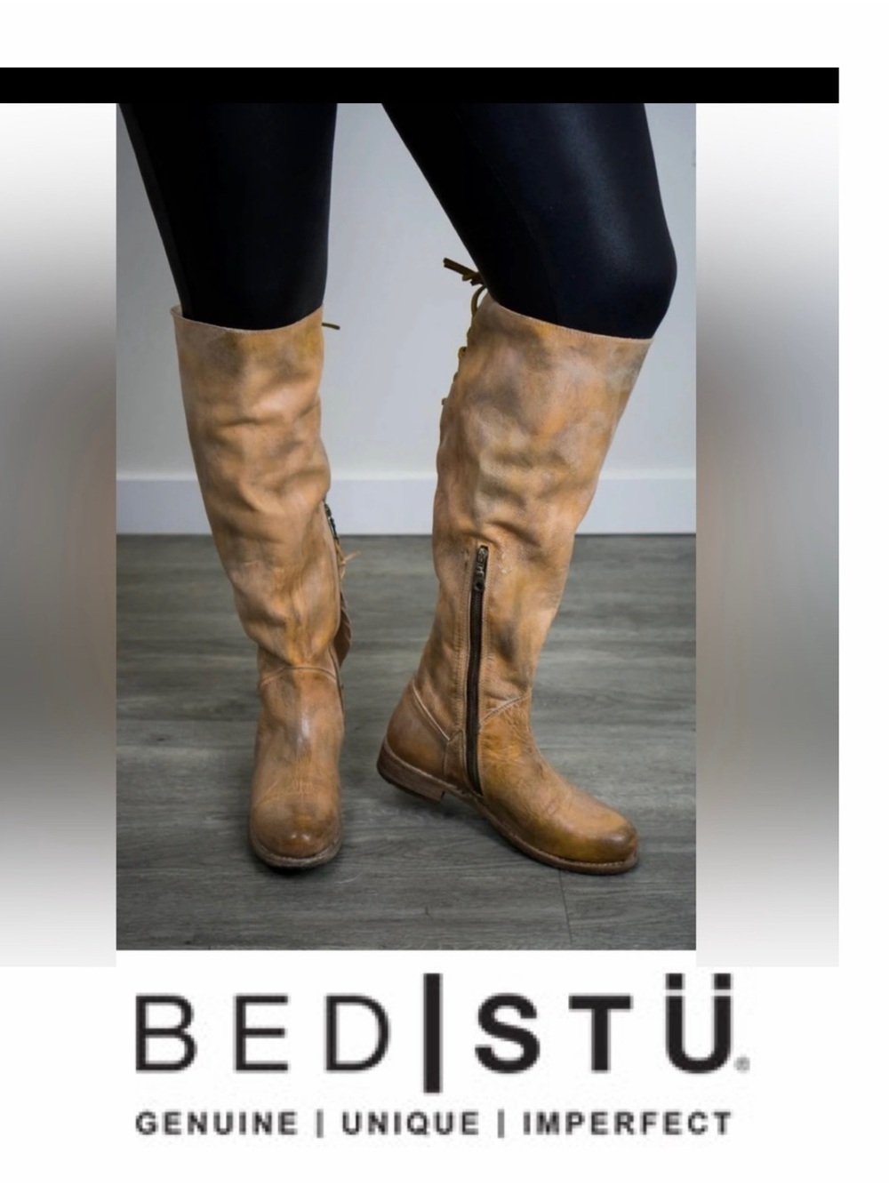 BED STU-Manchester Tall Tan Rustic Distressed Riding Boots